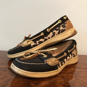 Sperry Black Leopard Angelfish Moccasins